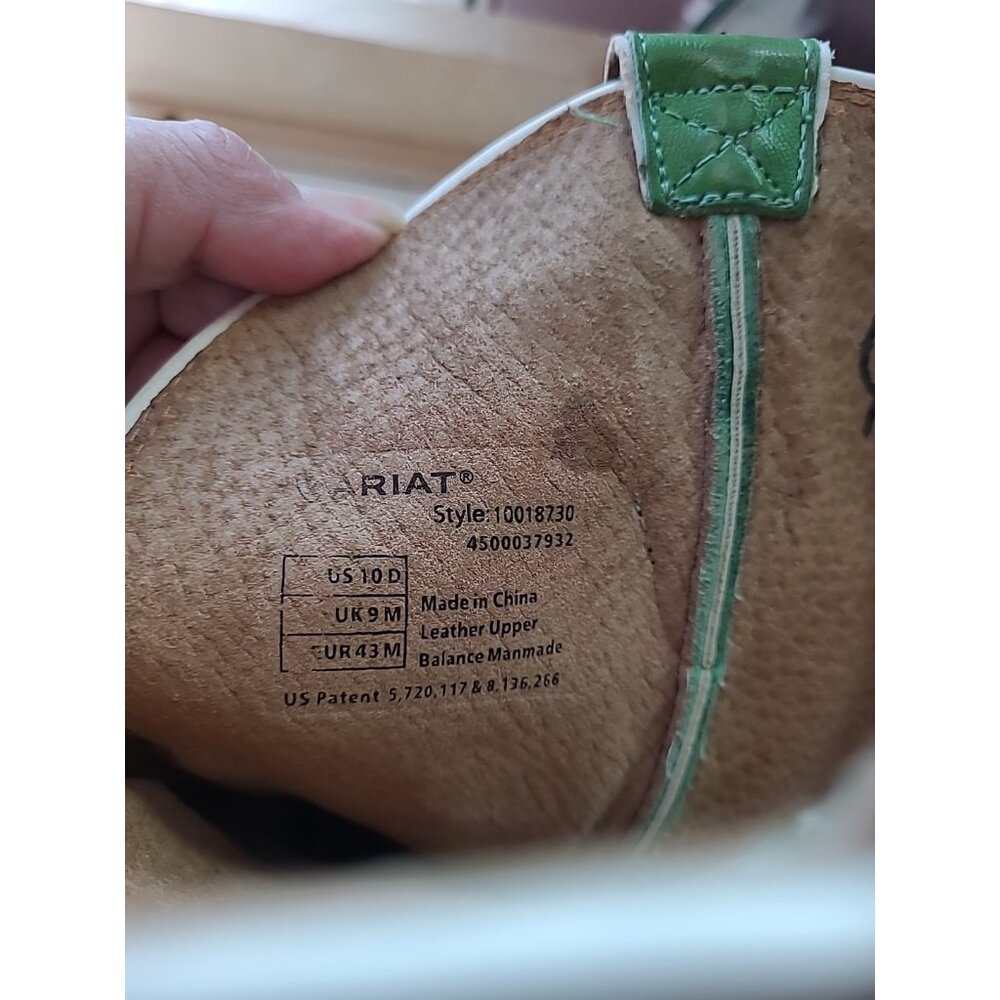 Ariat Men’s Western Leather Cowboy Boots Big Loop Square Toe Green Size 10D - Picture 9 of 15